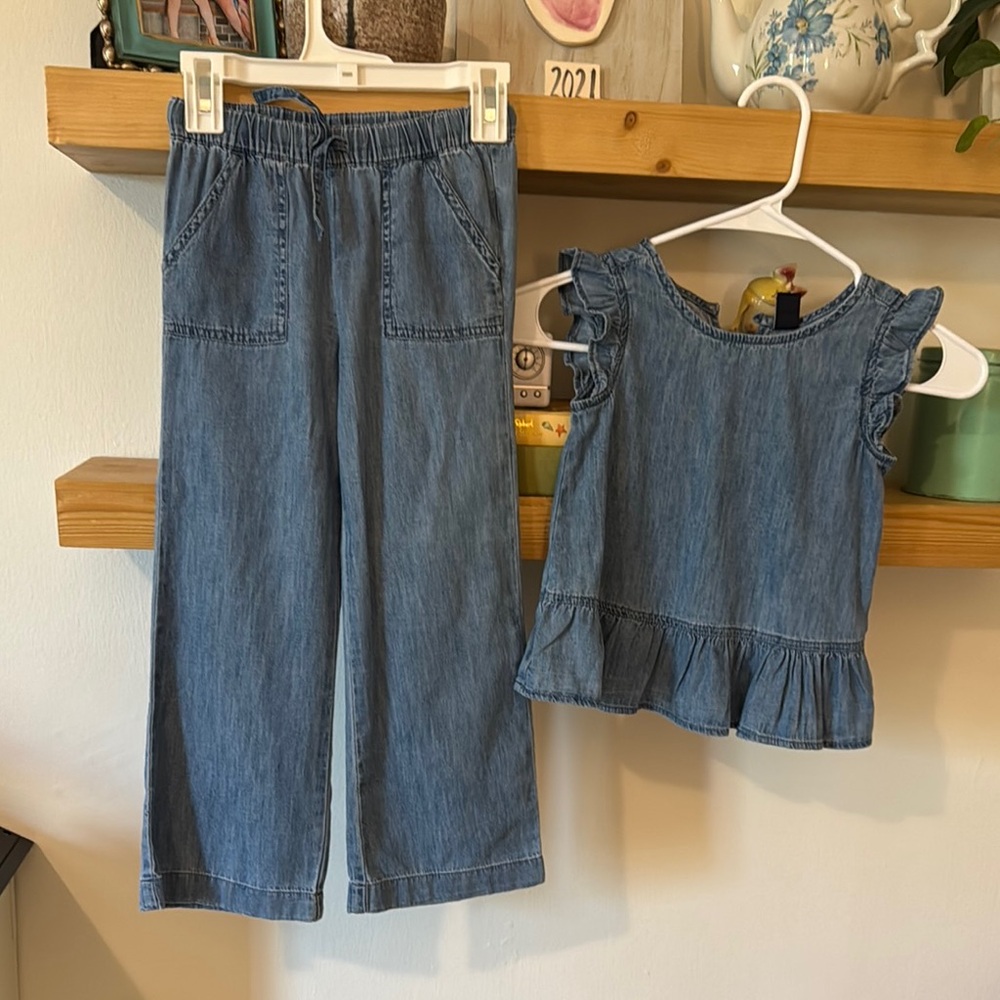 Kids Denim Set with Ruffle Top and Pants